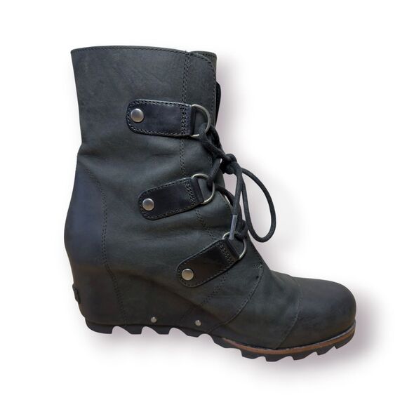 Sorel Joan Of Arctic Wedge II Boots Womens 10 Lace Up Bootie NL3018-010 Black - Picture 2 of 12